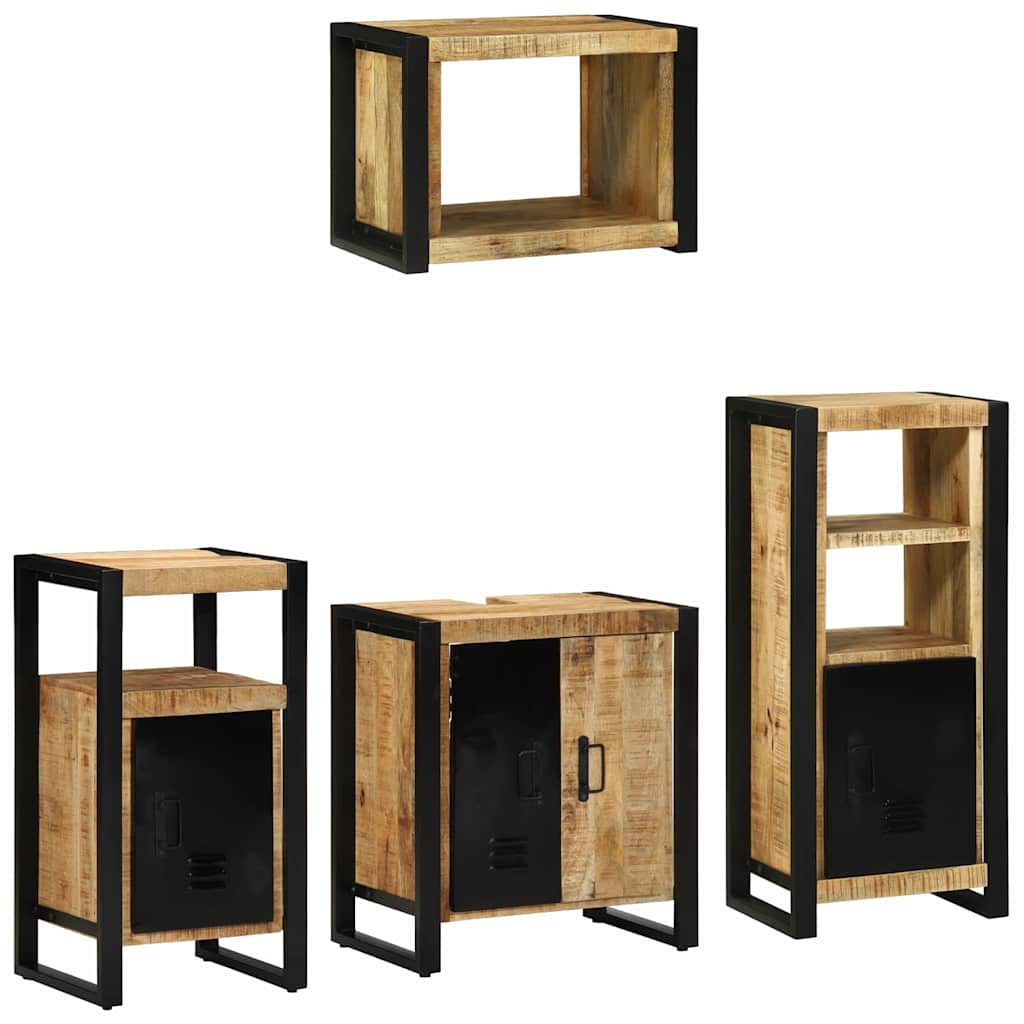 Bathroom Furniture Set with Shelf 4 pcs Brown Solid Mango Wood