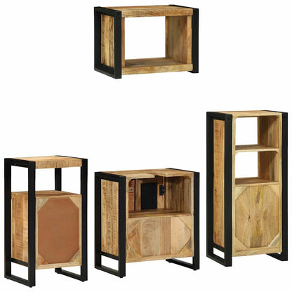 Bathroom Furniture Set with Shelf 4 pcs Brown Solid Mango Wood