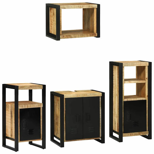 Bathroom Furniture Set with Shelf 4 pcs Brown Solid Mango Wood