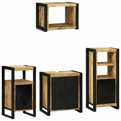 Bathroom Furniture Set with Shelf 4 pcs Brown Solid Mango Wood