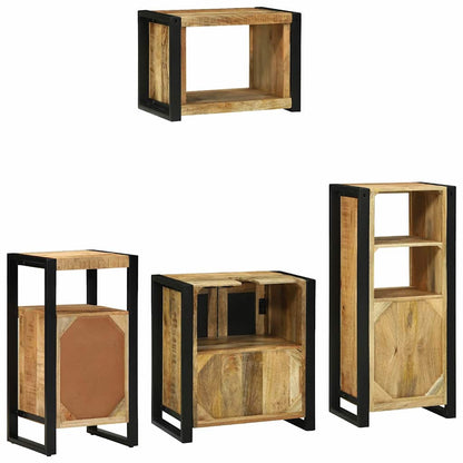 Bathroom Furniture Set with Shelf 4 pcs Brown Solid Mango Wood