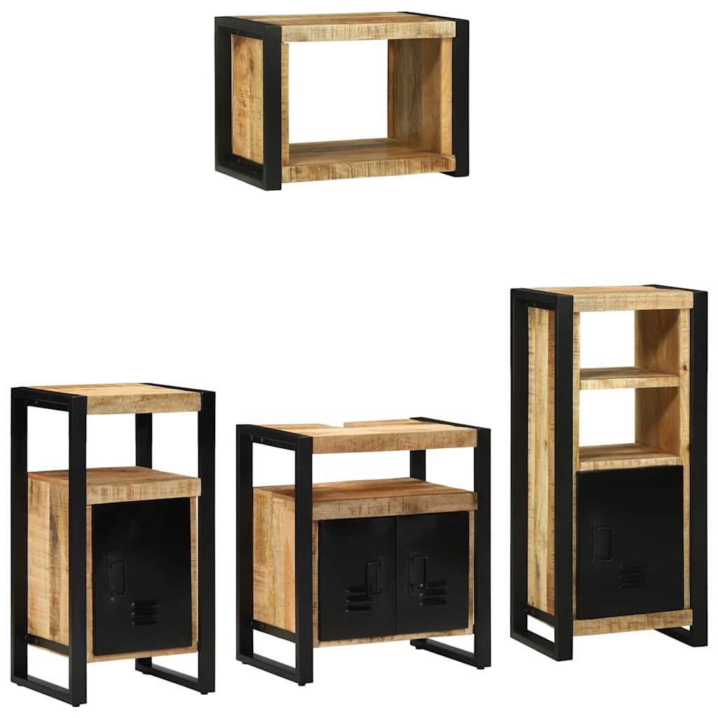 Bathroom Furniture Set with Shelf 4 pcs Brown Solid Mango Wood