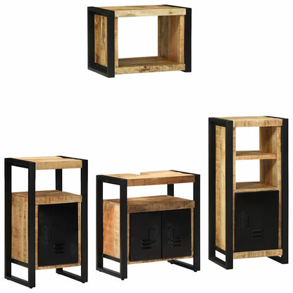 Bathroom Furniture Set with Shelf 4 pcs Brown Solid Mango Wood