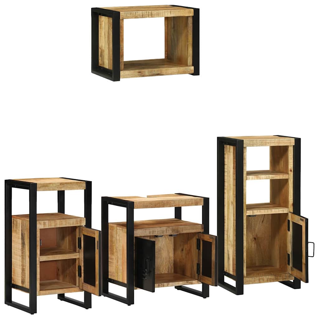 Bathroom Furniture Set with Shelf 4 pcs Brown Solid Mango Wood