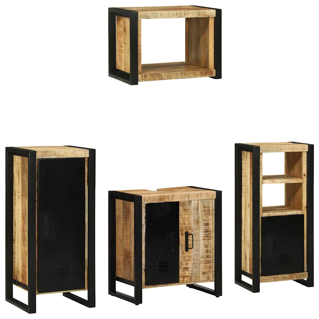 Bathroom Furniture Set with Shelf 4 pcs Brown Solid Mango Wood