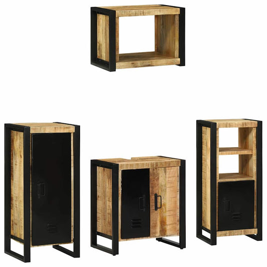 Bathroom Furniture Set with Shelf 4 pcs Brown Solid Mango Wood