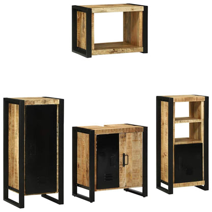 Bathroom Furniture Set with Shelf 4 pcs Brown Solid Mango Wood