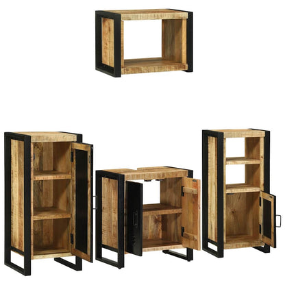 Bathroom Furniture Set with Shelf 4 pcs Brown Solid Mango Wood
