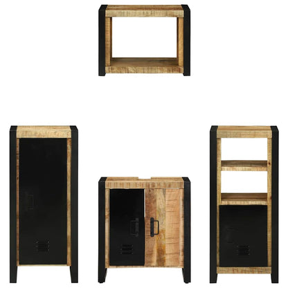 Bathroom Furniture Set with Shelf 4 pcs Brown Solid Mango Wood
