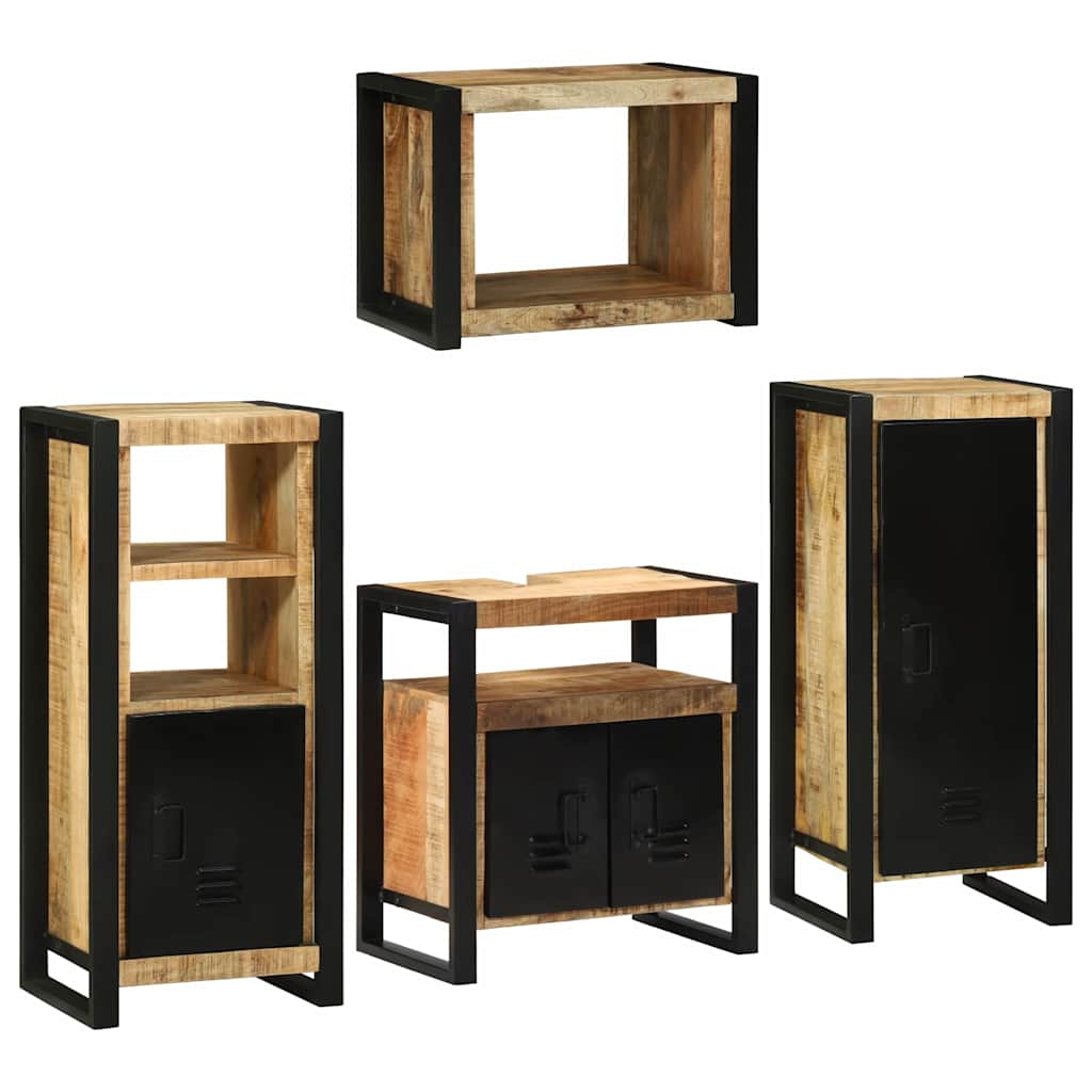 Bathroom Furniture Set with Door 4 pcs Brown Solid Mango Wood