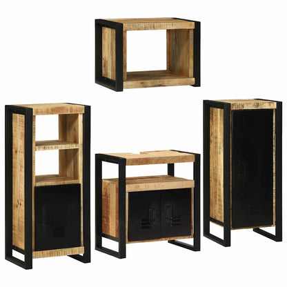 Bathroom Furniture Set with Door 4 pcs Brown Solid Mango Wood