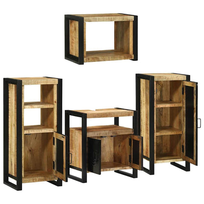Bathroom Furniture Set with Door 4 pcs Brown Solid Mango Wood
