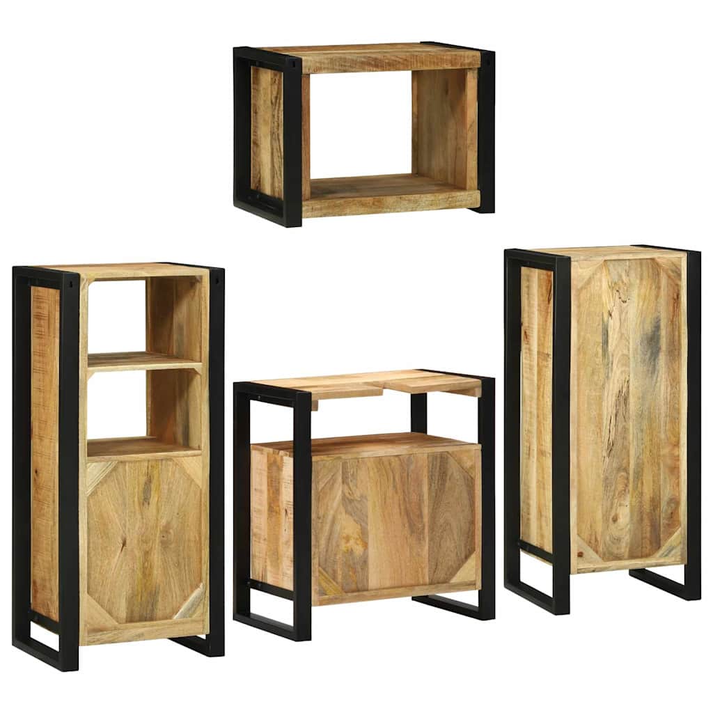 Bathroom Furniture Set with Door 4 pcs Brown Solid Mango Wood