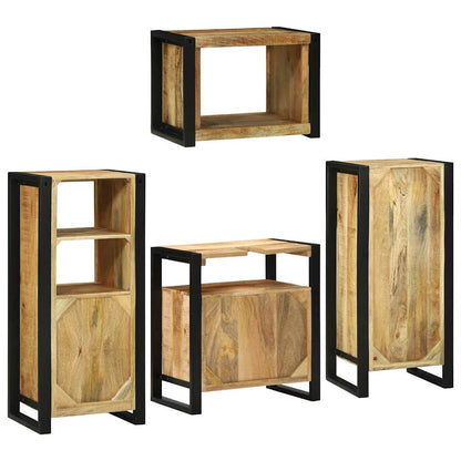 Bathroom Furniture Set with Door 4 pcs Brown Solid Mango Wood