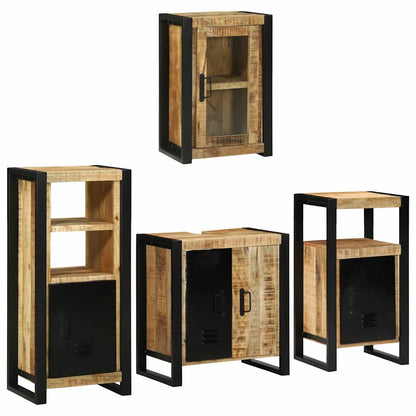 Bathroom Furniture Set with Door 4 pcs Brown Solid Mango Wood