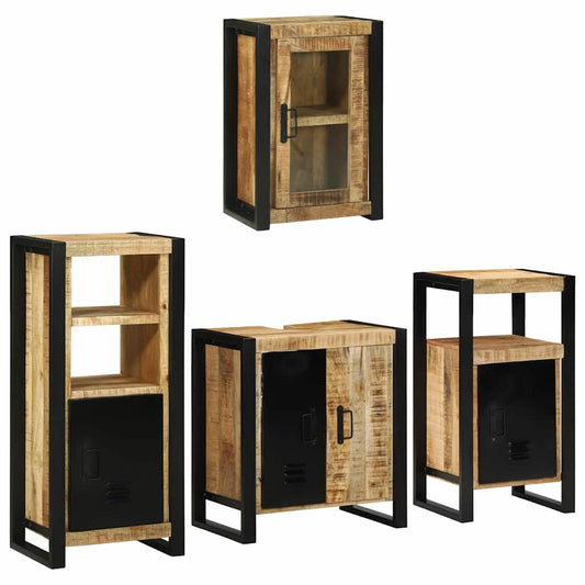 Bathroom Furniture Set with Door 4 pcs Brown Solid Mango Wood