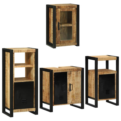 Bathroom Furniture Set with Door 4 pcs Brown Solid Mango Wood