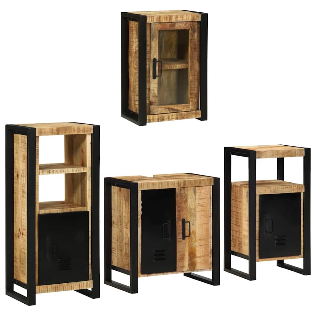 Bathroom Furniture Set with Door 4 pcs Brown Solid Mango Wood