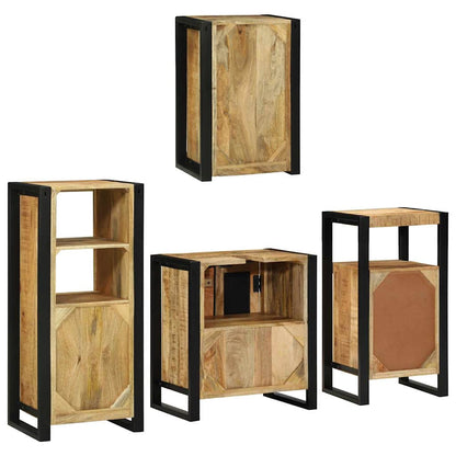 Bathroom Furniture Set with Door 4 pcs Brown Solid Mango Wood