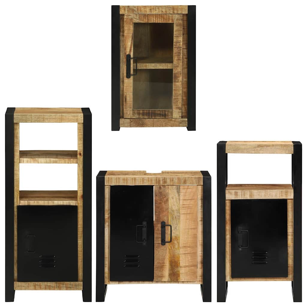 Bathroom Furniture Set with Door 4 pcs Brown Solid Mango Wood