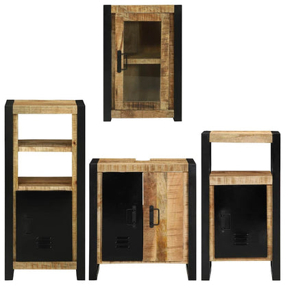 Bathroom Furniture Set with Door 4 pcs Brown Solid Mango Wood