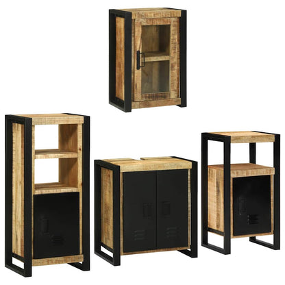 Bathroom Furniture Set with Door 4 pcs Brown Solid Mango Wood