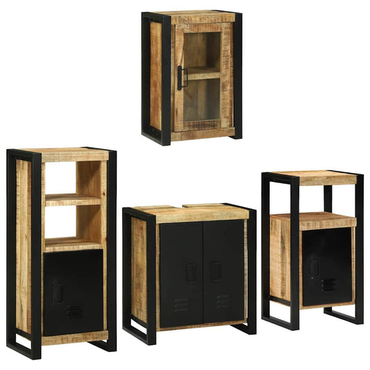 Bathroom Furniture Set with Door 4 pcs Brown Solid Mango Wood