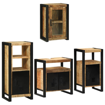 Bathroom Furniture Set with Door 4 pcs Brown Solid Mango Wood