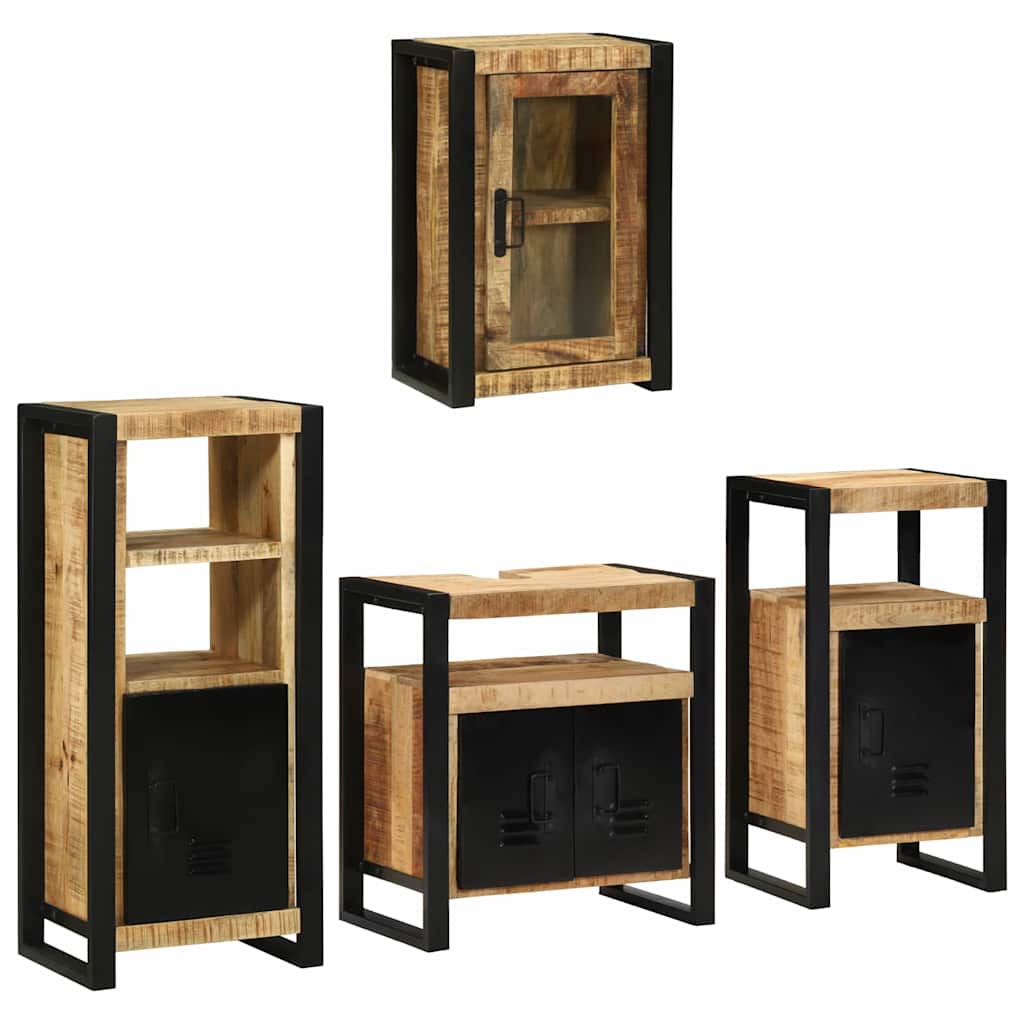 Bathroom Furniture Set with Door 4 pcs Brown Solid Mango Wood