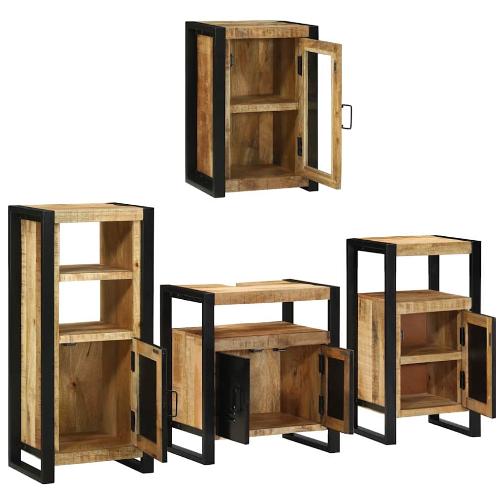 Bathroom Furniture Set with Door 4 pcs Brown Solid Mango Wood