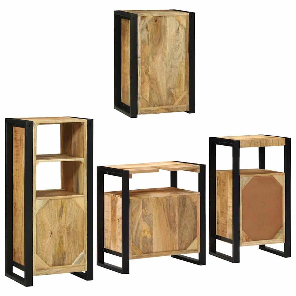 Bathroom Furniture Set with Door 4 pcs Brown Solid Mango Wood