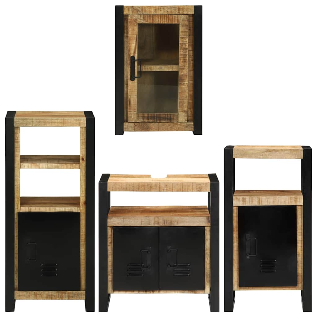 Bathroom Furniture Set with Door 4 pcs Brown Solid Mango Wood