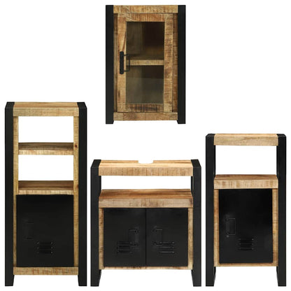 Bathroom Furniture Set with Door 4 pcs Brown Solid Mango Wood