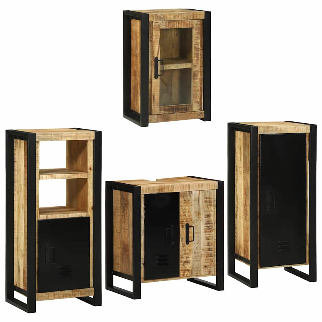 Bathroom Furniture Set with Door 4 pcs Brown Solid Mango Wood