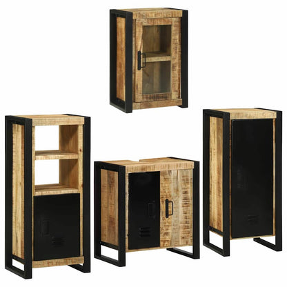 Bathroom Furniture Set with Door 4 pcs Brown Solid Mango Wood