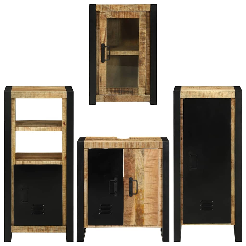 Bathroom Furniture Set with Door 4 pcs Brown Solid Mango Wood