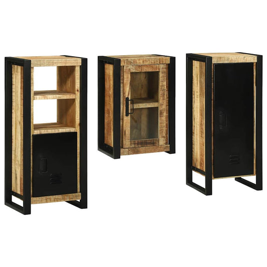 Bathroom Furniture Set with Door 3 pcs Brown Solid Mango Wood