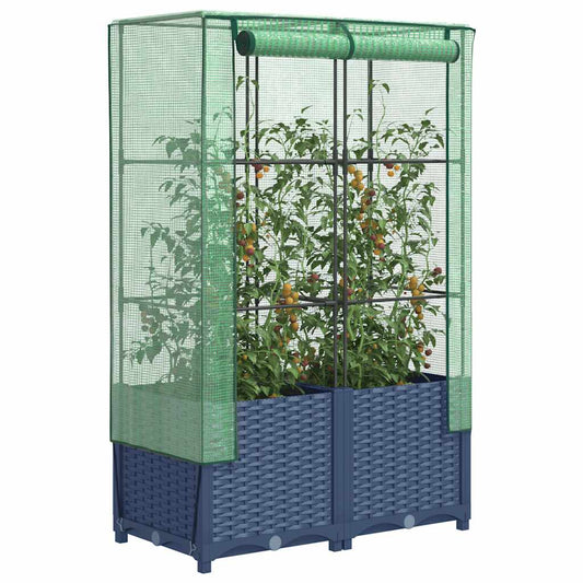 Raised Bed with Greenhouse Cover Rattan Look 80x40x138 cm