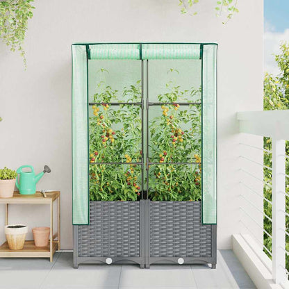 Raised Bed with Greenhouse Cover Rattan Look 80x40x138 cm