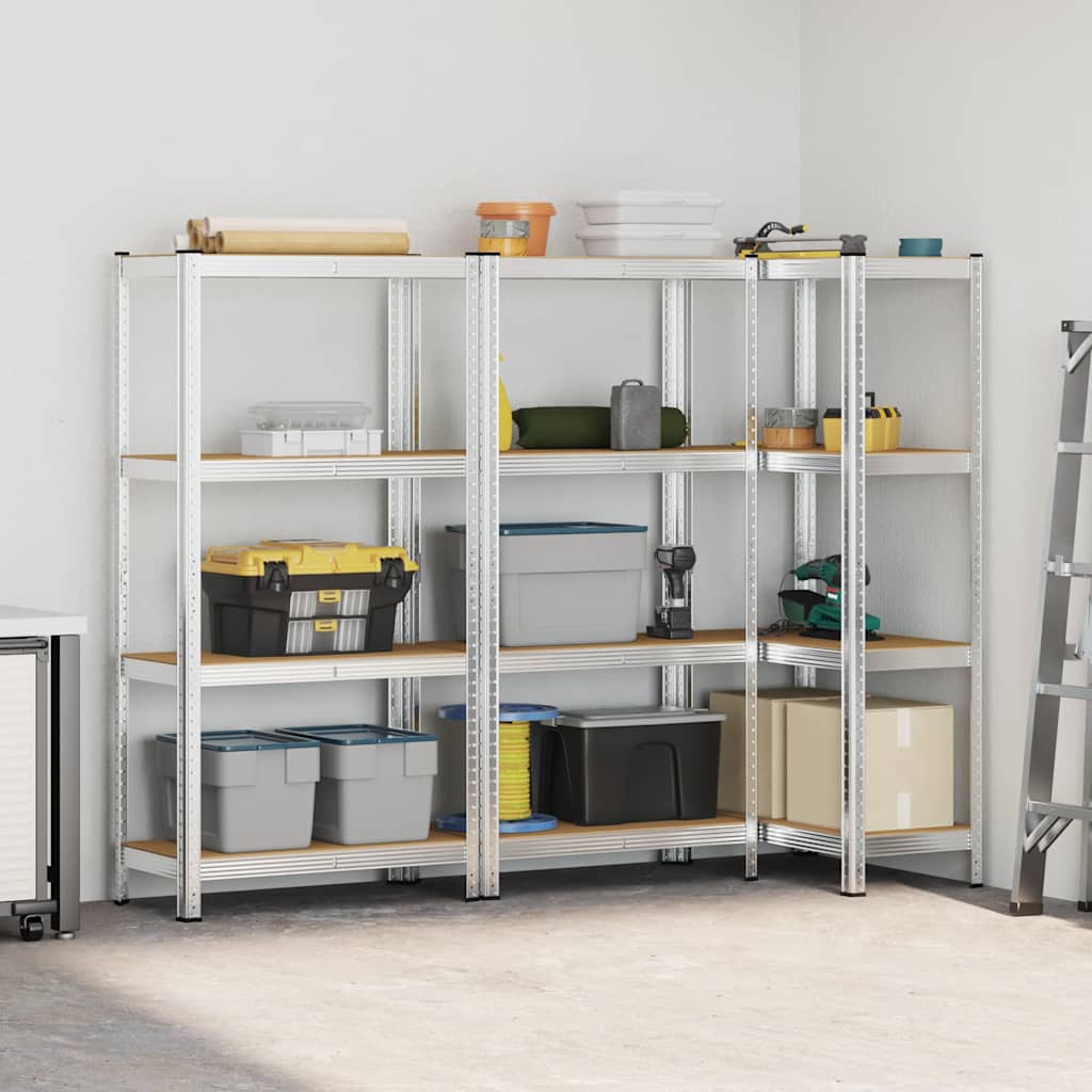 4-Layer Storage Shelves 3 pcs Silver Steel&Engineered Wood