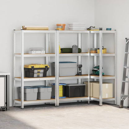 4-Layer Storage Shelves 3 pcs Silver Steel&Engineered Wood