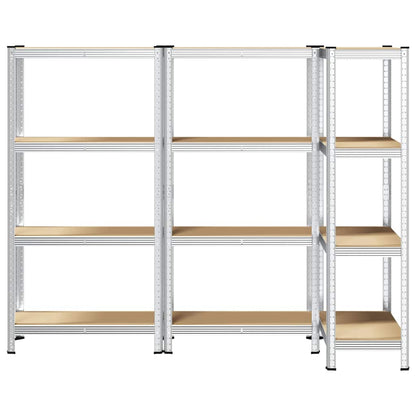 4-Layer Storage Shelves 3 pcs Silver Steel&Engineered Wood