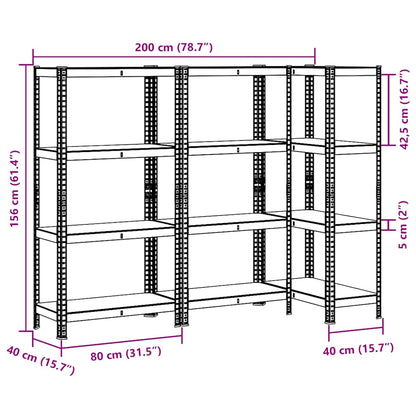 4-Layer Storage Shelves 3 pcs Silver Steel&Engineered Wood