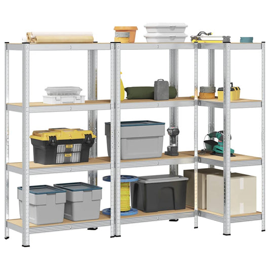 4-Layer Storage Shelves 3 pcs Silver Steel&Engineered Wood