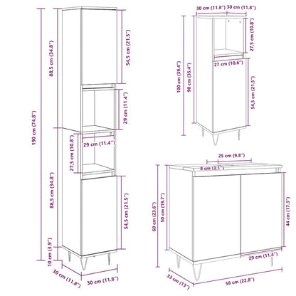 3 Piece Bathroom Furniture Set Sonoma Oak Engineered Wood