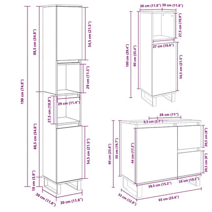 3 Piece Bathroom Furniture Set Sonoma Oak Engineered Wood