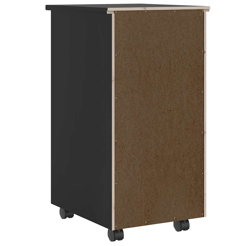 Rolling Cabinet with Drawers MOSS Black Solid Wood Pine