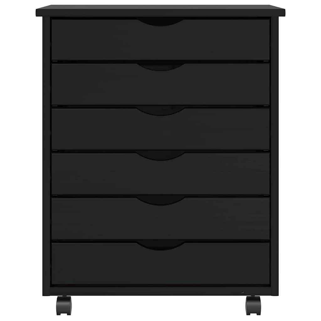 Rolling Cabinet with Drawers MOSS Black Solid Wood Pine