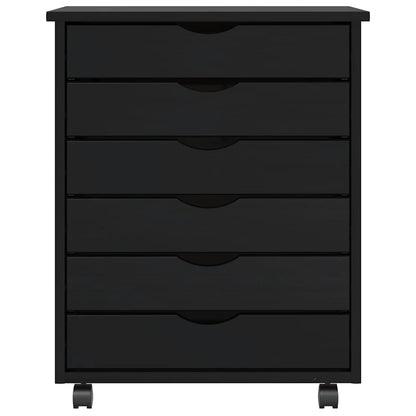 Rolling Cabinet with Drawers MOSS Black Solid Wood Pine