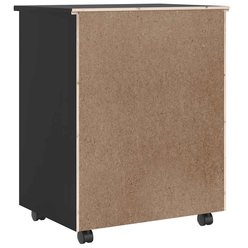 Rolling Cabinet with Drawers MOSS Black Solid Wood Pine